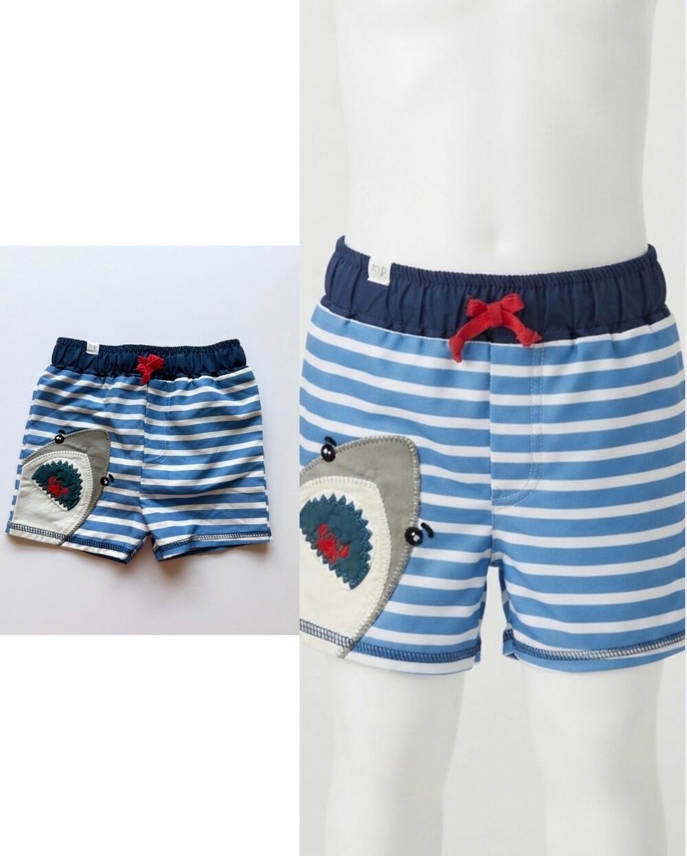Mud Pie Boys Shark Swim Trunks 6-9M Striped Nautical